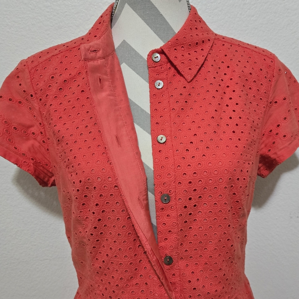 ​DVF Diane von Furstenberg Skylar Eyelet Tiered Mini Dress Ocean Coral Size 10 - Picture 7 of 16